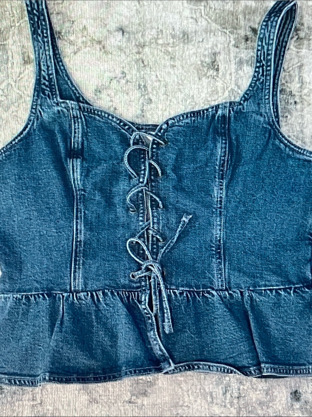 American Eagle Outfitters Blue Denim Lace-Up Top